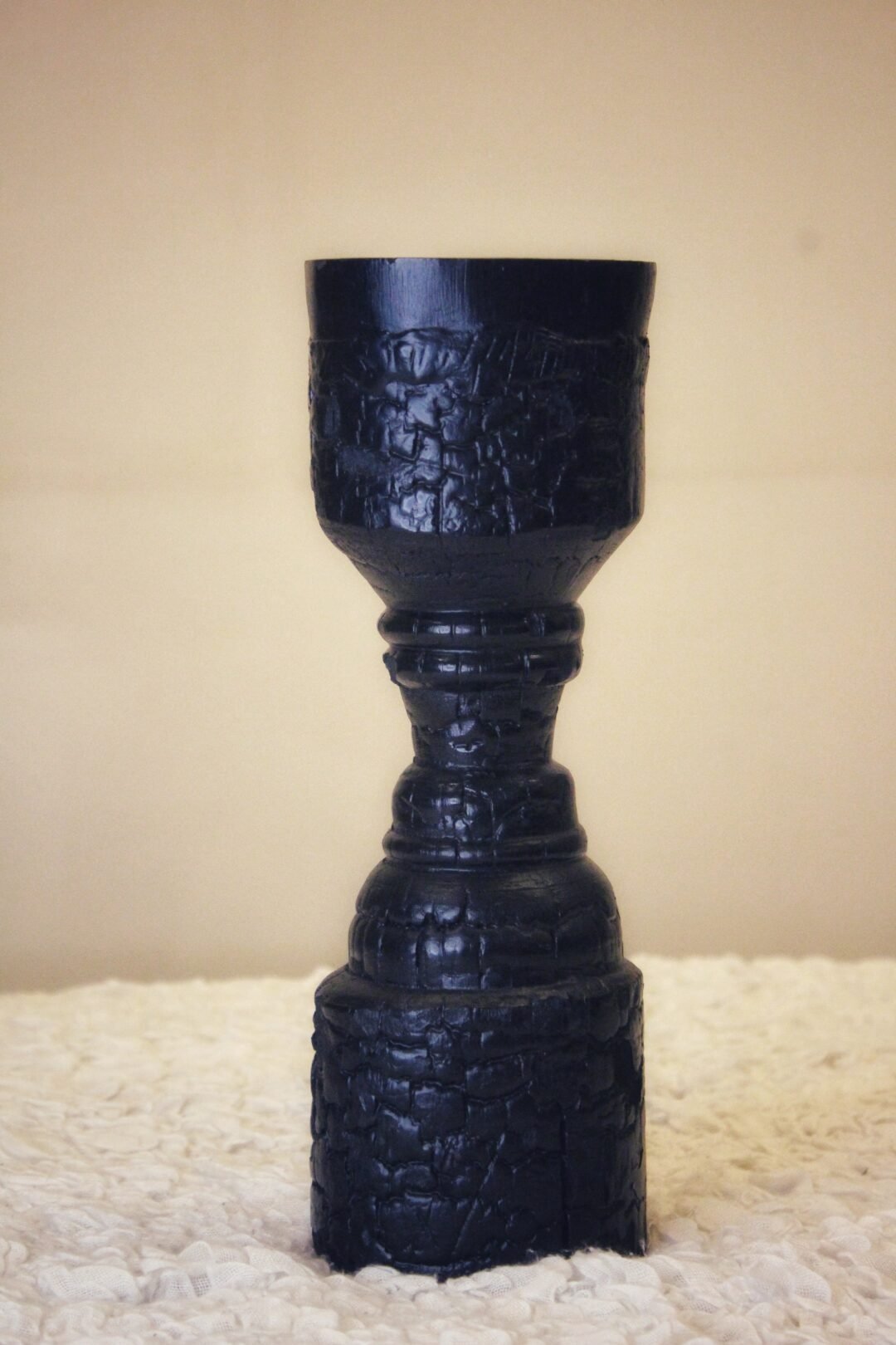 Tall Black Sculptural Vase / Candle Holder