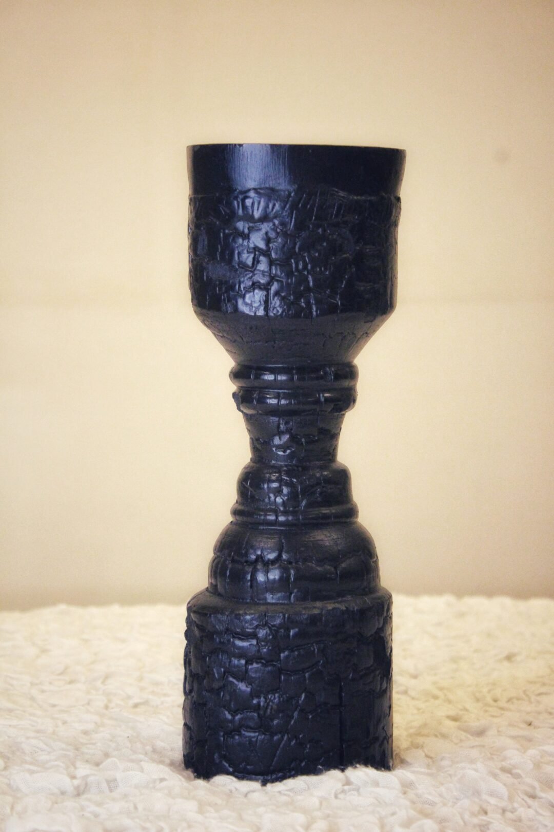 Tall Black Sculptural Vase / Candle Holder