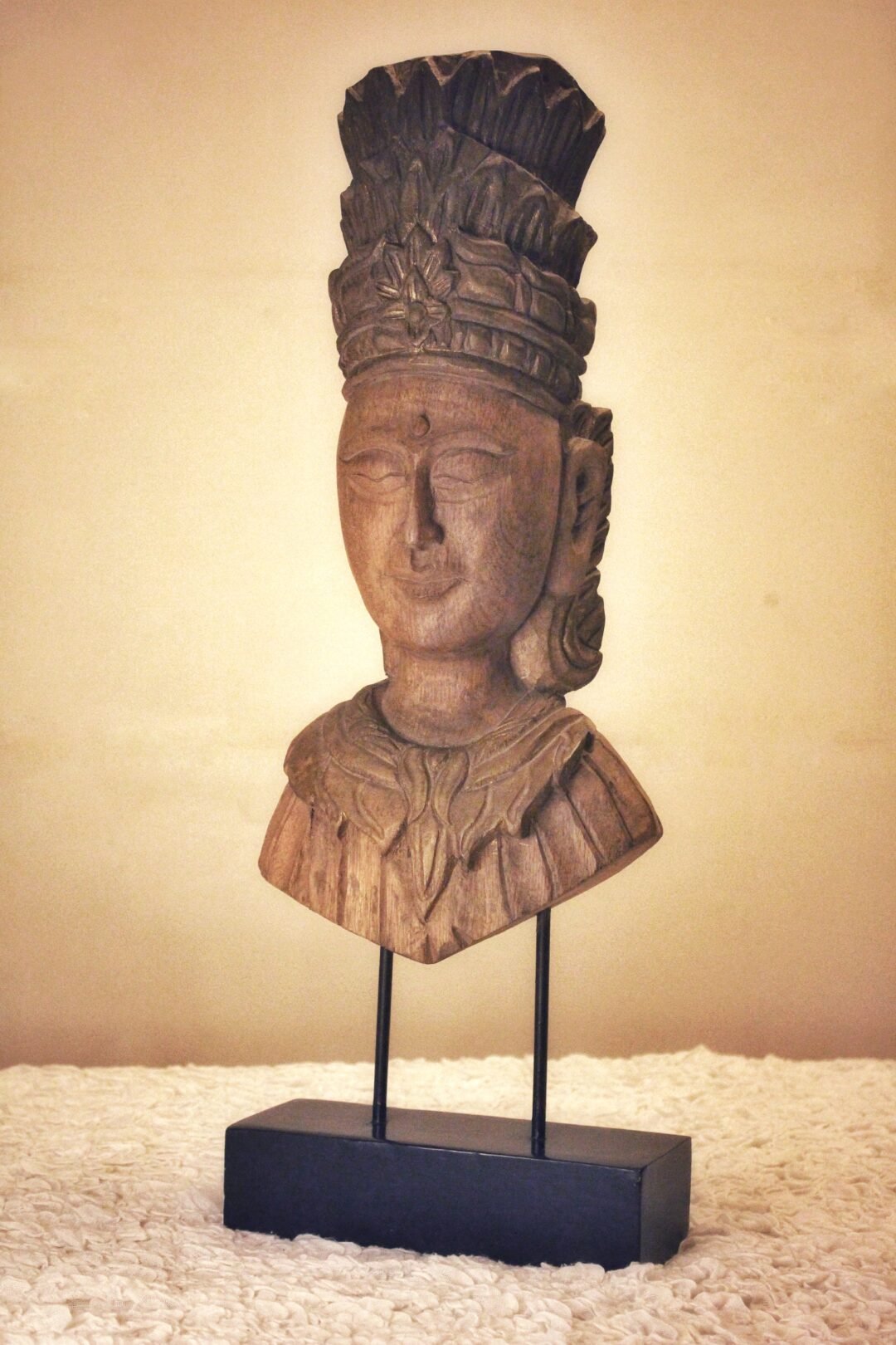 Hand-Carved Wooden Bust Sculpture