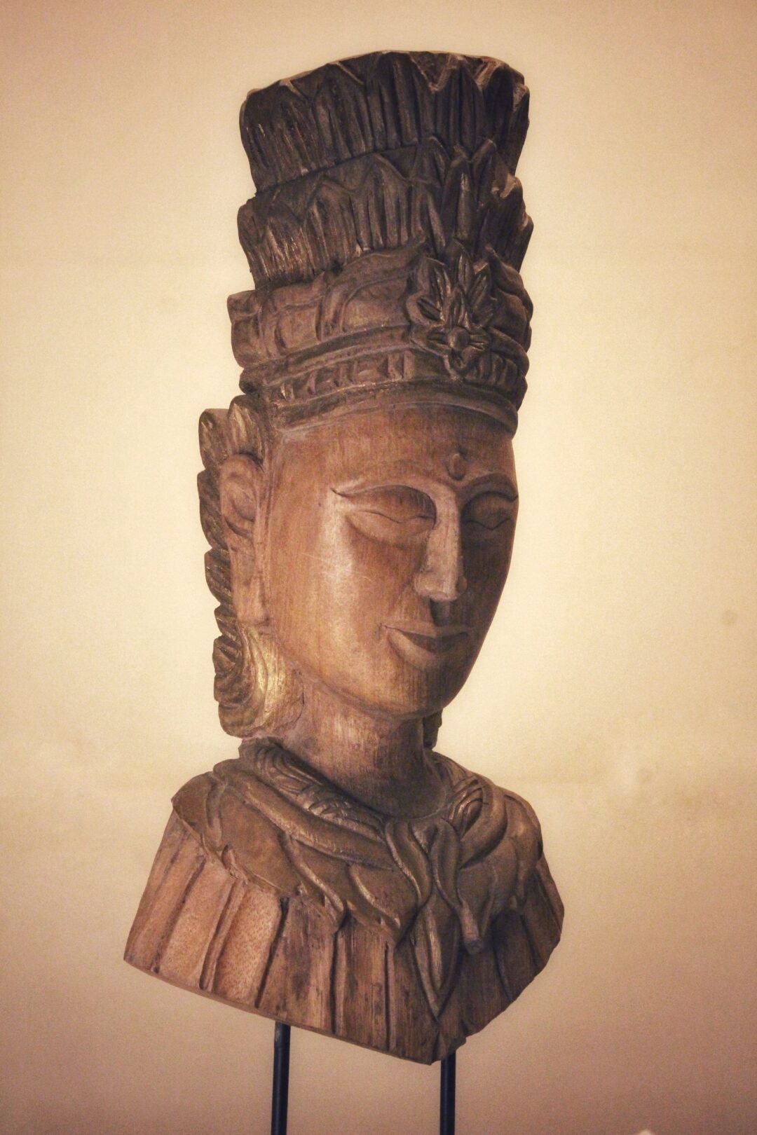 Hand-Carved Wooden Bust Sculpture