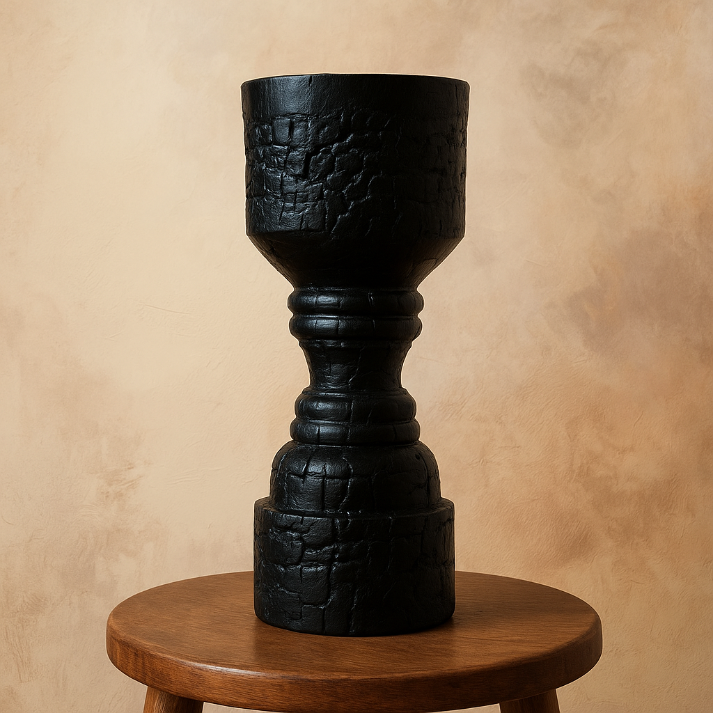 Tall Black Sculptural Vase / Candle Holder