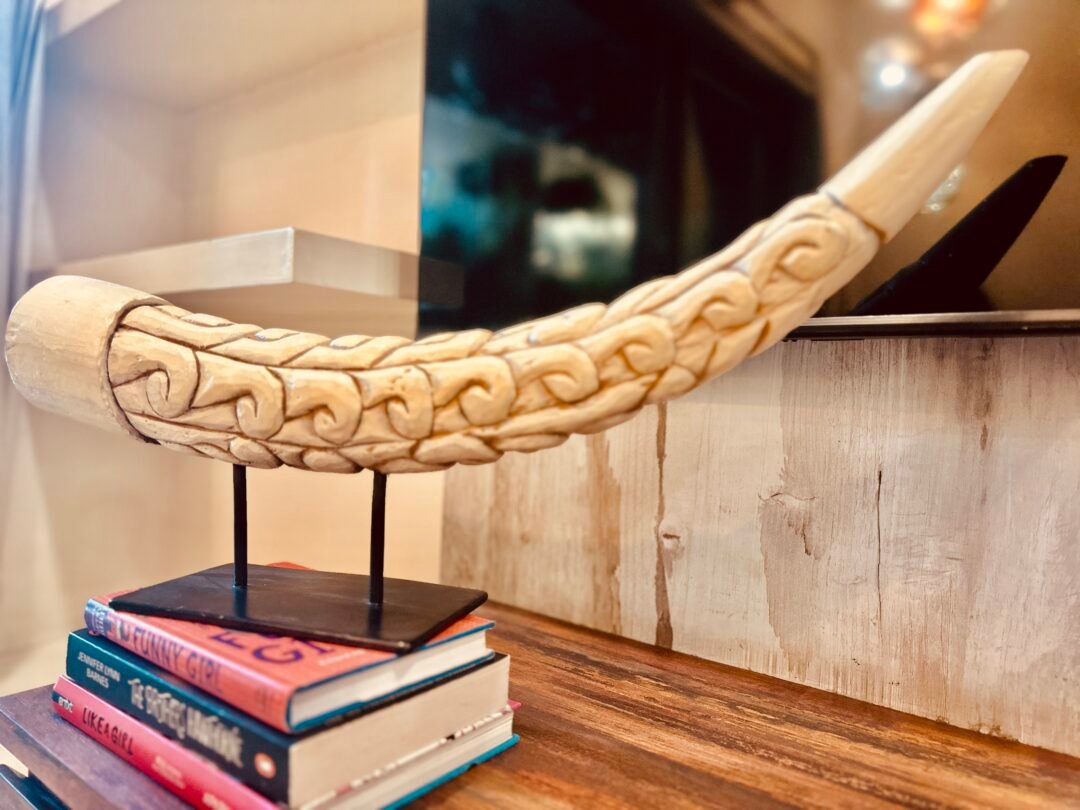 Hand-Carved Decorative Tusker Horn (Faux Ivory)