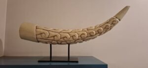 Hand-Carved Decorative Tusker Horn (Faux Ivory)